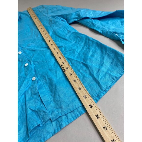 Charter Club Womens Blue Linen Button Up Shirt Size 10 Long Sleeves Lightweight - Picture 7 of 14